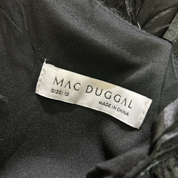 Mac Duggal 68147 Feather Trim One Shoulder Draped Dress Size 12 NWT Black - Picture 3 of 5